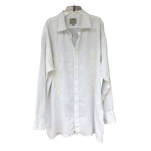 Massimo Castello 💯 % Linen Off White Embroidered Long Sleeve Buttoned Shirt XXL